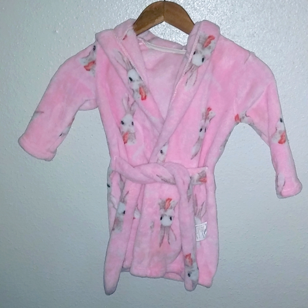 Girls S Bunny Rabbit Pink Fleece Hoodie Bath Robe Kids